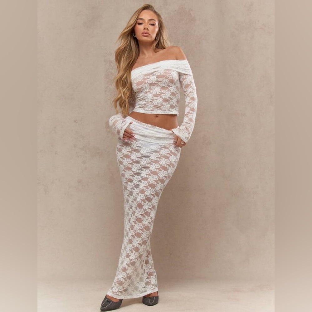 Elegant White Lace Off-Shoulder Skirt Set
